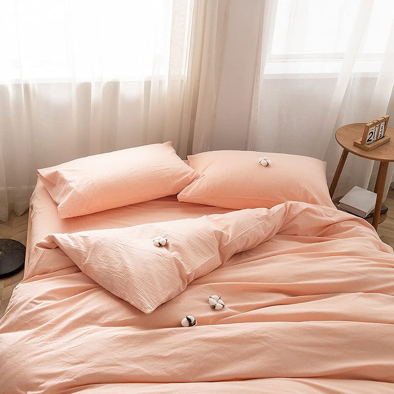 FACE TWO FACE Bedding Duvet Cover Set 3 Pieces 100% Washed Cotton Duvet Cover Linen Like Textured Breathable Durable Soft Comfy (King, Pink) - Image 2